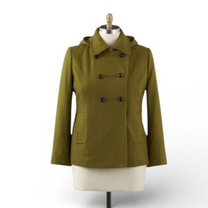 NEW Apostrophe Double-Breasted Olive Green Hooded Military Wool Peacoat